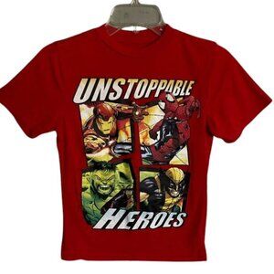 Marvel Kids Red Unstoppable Heroes Graphic T-Shirt Size 10/12